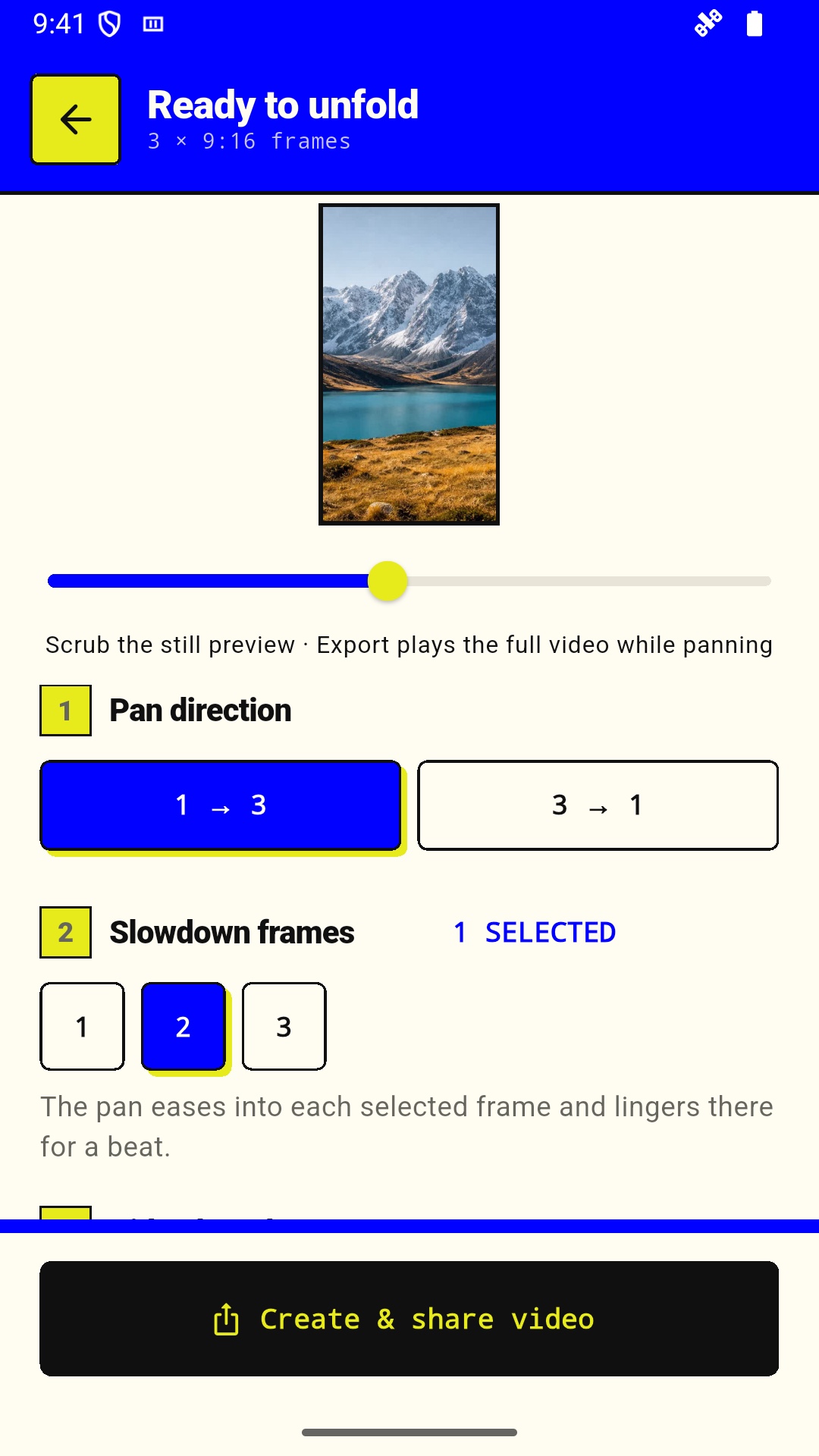 PanoRibbon pan video frame-order and slowdown controls